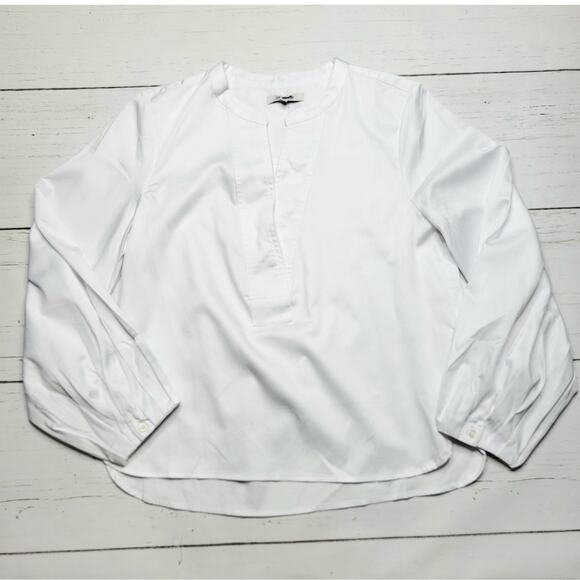 Madewell V Neck Long Bubble Sleeve Top Eyelet White Cotton Shirt Stretchy Small - Picture 3 of 8